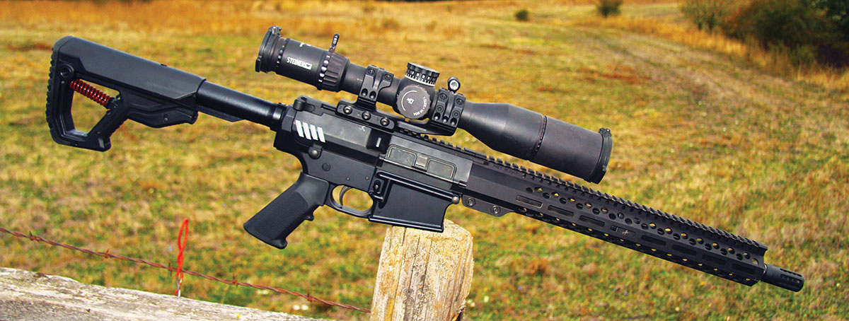 The 8.6 BLK test rifle held a 16-inch Faxon barrel with a Tromix muzzle brake, a Jones Arms upper, a 15-inch handguard and a bolt carrier group, an Anderson Manufacturing lower, an ATI military lower-parts and military buffer kits and a F.A.B. Defense’s GL-Core IMPACT butt.